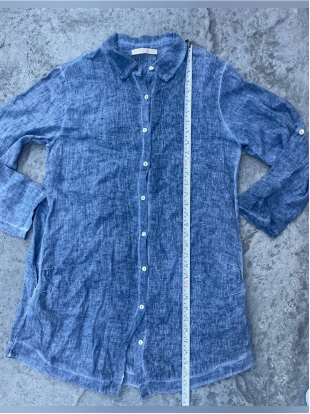 Eye of the Needle Blue Linen Button Front Tunic Shirt Dress Coastal Minimalist - Picture 8 of 8